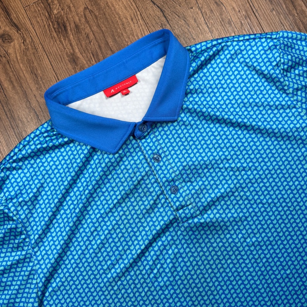Redvanly Polo Shirt Mens XL Blue Geometric Arrows Performance Golf Stretch AOP‎